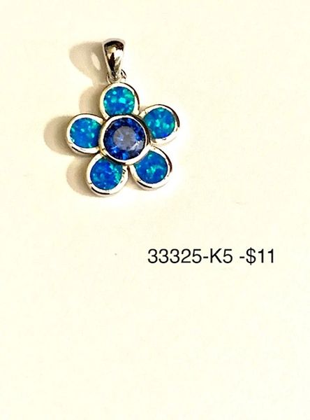925 Sterling Silver Simulated Blue Opal Flower pendant-33325-k5