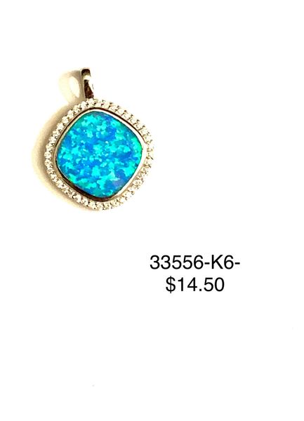 925 Sterling Silver Simulated blue opal square shape pendant-33556-k5