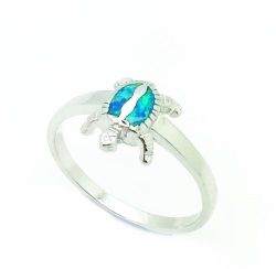 925 Sterling Silver 925. SIMULATED BLUE Opal RING Turtle -SEA LIFE -11OP02-K5