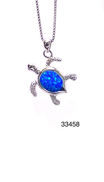 925 Silver Simulated Blue Opal Turtle Pendants-33458-k5