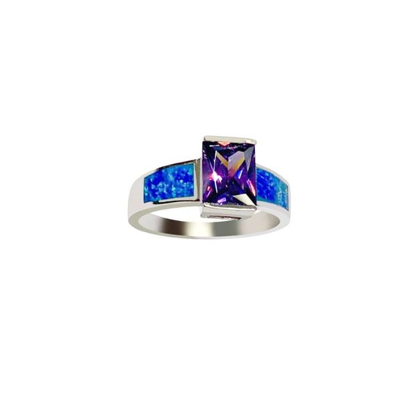 925 Sterling Silver Simulated Inlaid opal ring with square cz -11398-k5