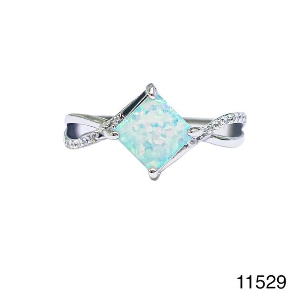 925 Sterling Silver Simulated White Opal ring Solitaire square stone -11529-k17