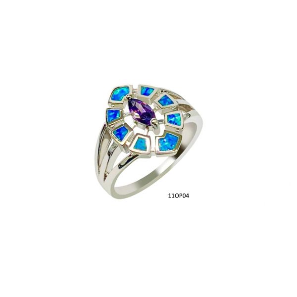 925 STERLING SILVER SIMULATED BLUE OPAL RING MARQUISE WITH AMETHYST CZ STONE-11OP04-K5-AMT