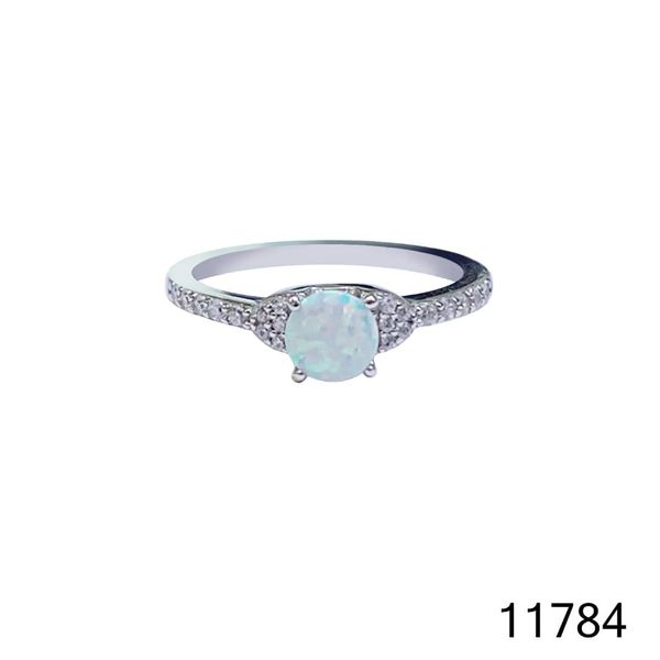 925 Sterling Silver Simulated white opal ring-Vintage round solitaire shape ring-11784-k17