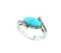 925 Sterling Silver SIMULATED BLUE OPAL stone ring in solitaire style ring - 11OP146-K5