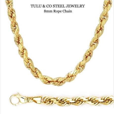 SPECIAL,Stainless Steel 8m Rope chian & Bracelet set in 30 inch,barcelet 9 inch long gold color-SSN46-8mm-30