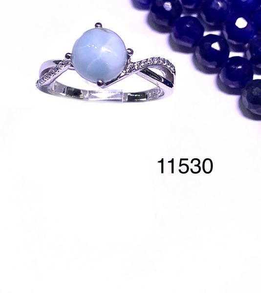 Sterling Silver TOP QUALITY NATURAL LARIMAR round stone infinity style rhodium ring-11530-LR