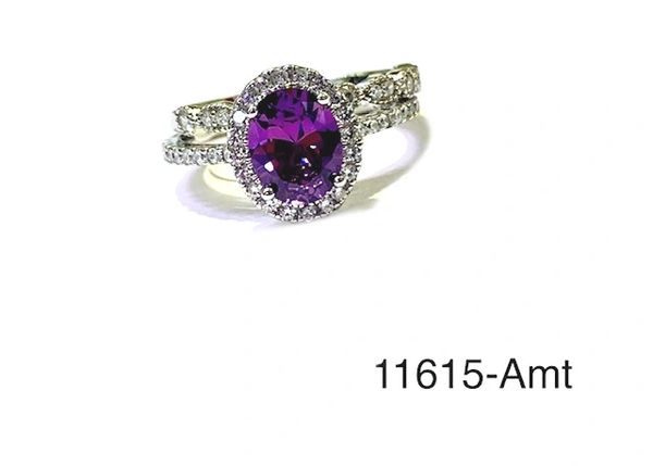 925 Sterling Silver Simulated amethyst, 2 set oval solitaire ring , 11615-amth-09