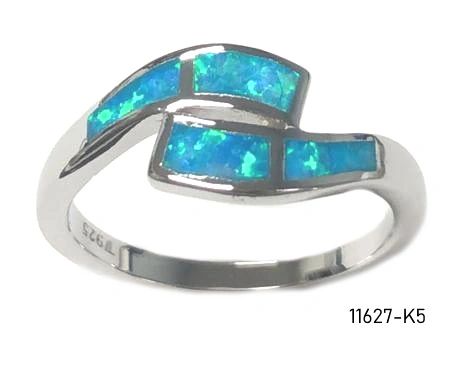 925 Sterling Silver Simulated Blue opal Inlaid wave Ring-11627-k5