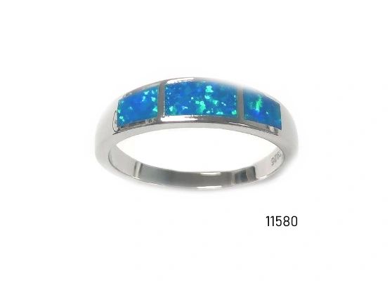 925 Sterling Silver Simulated Blue opal Inlaid BAND Ring-11580-k5