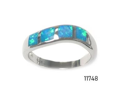 925 Sterling Silver Simulated Blue opal Inlaid BAND Ring-11748-k5