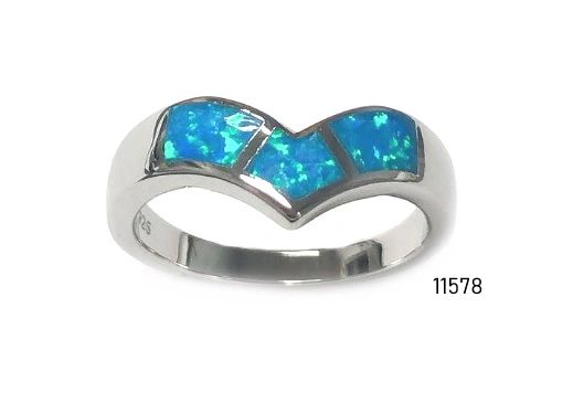 925 Sterling Silver Simulated Blue opal Inlaid BAND Ring-11578-k5