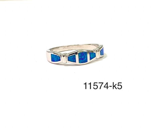 925 Sterling Silver Simulated Blue Opal INLAID BAND style Ring -11574-k5
