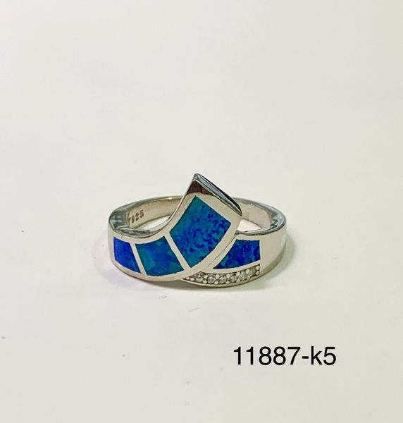 925 Sterling Silver Simulated Blue Opal INLAID MOUNTAIN style Ring -11887-k5