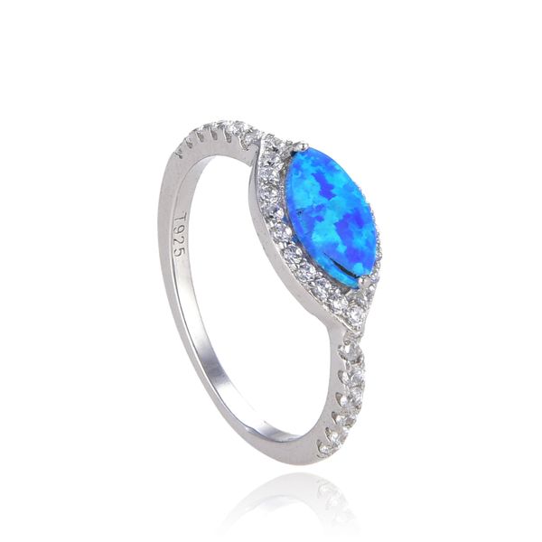 925 Sterling Silver Simulated blue opal ring in marquise shape halo style - 11521-k5