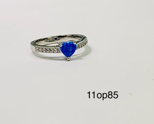 925 Sterling Silver Simulated Blue Opal heart Ring-11op85-k5