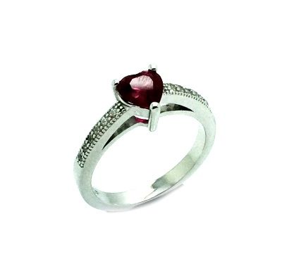 925 Sterling Silver Simulated RUBY RED heart Ring-11op85-RUBY