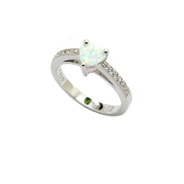 925 Sterling Silver Simulated WHITE OPAL heart Ring-11op85-K17