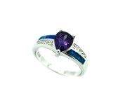 925 Sterling Silver Simulated Blue opal CASUAL style Ring DROP stone cz amethyst -11OP114-k5