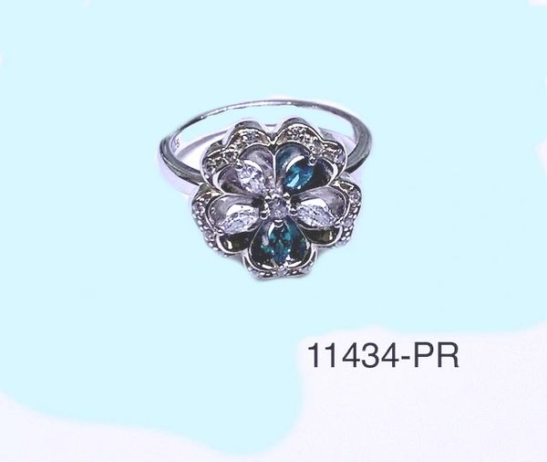 925 Sterling Silver Simulated Nano pariba Changing Color to London Blue Flower Rings-11434-PR