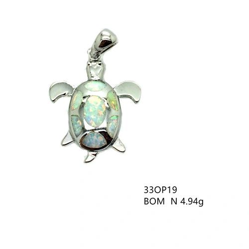 925 Sterling Silver Simulated WHITE Opal TURTLE pendant-33OP19-k17