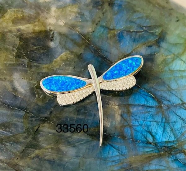925 ST, SILVER CREATED INLAID OPAL DRAGONFLY PENDANT- 33560-K5