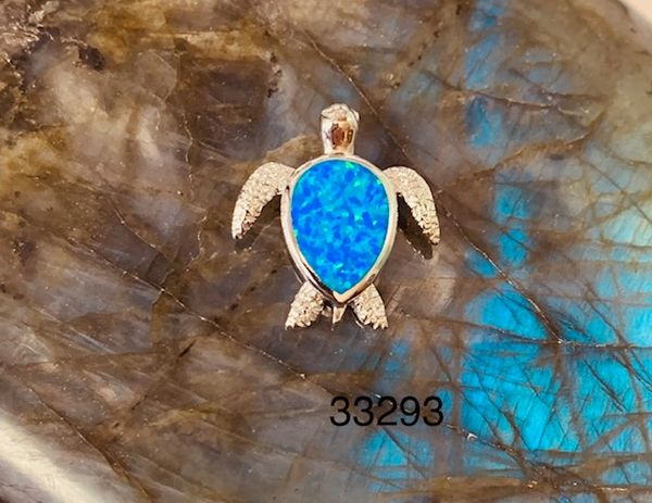 925 Sterling Silver Simulated Blue Opal TURTLE pendant-33293-k5