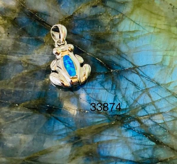 925 Sterling Silver Simulated Blue Opal FROG pendant-33874-k5