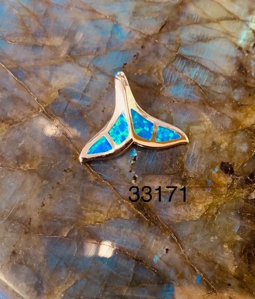 925 STERLING SILVER BLUE LAB OPAL WHALE TAIL PENDANT-SEA LIFE -33171-K5