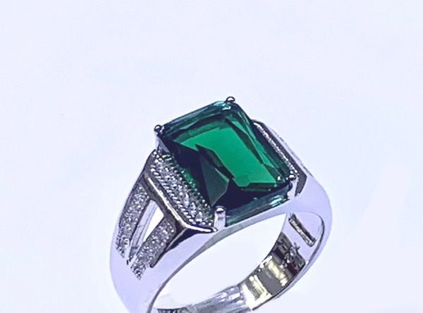 925 Sterling Silver CZ Men's CZ Emerald Rings, Emerald cut -FANCY RING - 11175-EM