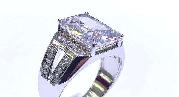 925 Sterling Silver CZ Men's white cz Diamond Rings, Emerald cut -FANCY RING - 11175-WH