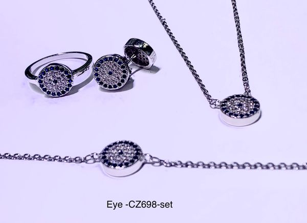 925 Sterling Silver Eye set earrings, pendant, necklace , bracelet,eye round shape cz stones -CZ698-BK