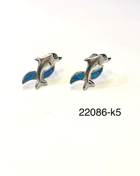 925 STERLING SILVER SIMULATED BLUE OPAL DOLPHIN EARRINGS-22086-K5