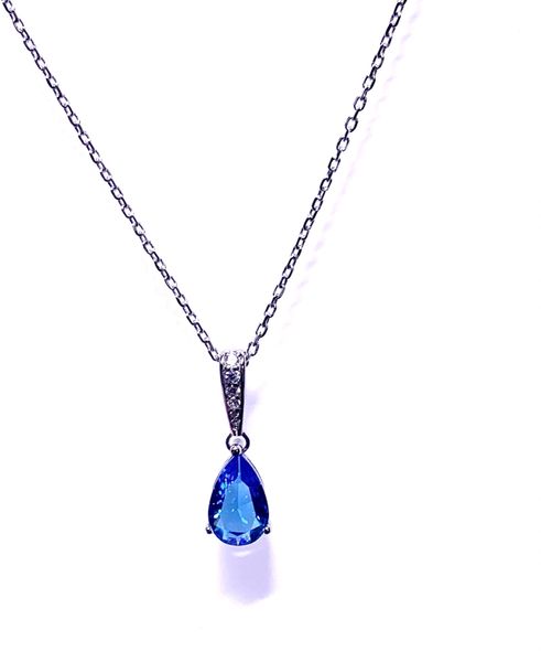 925 Sterling Silver Color CZ Blue Topaz include Necklaces with 18"+2" - 33002-BL