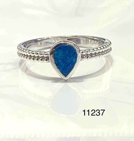 925 Sterling Silver Simulated Blue Opal Drop Shape Stone ring -11237-k5