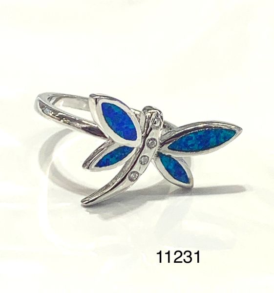 925 Sterling Silver Simulated Blue Opal Dragonfly ring -11231-k5