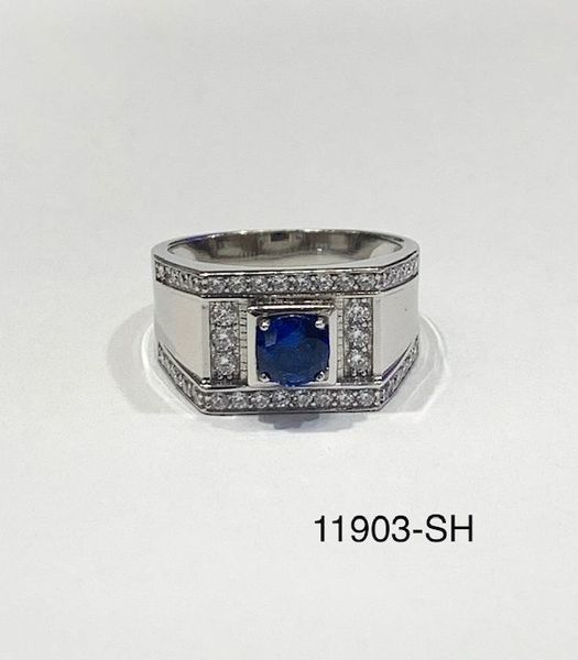 925 Sterling Silver Men's ring SQ shape round cz ,SAPPHIRE COLOR ,11903-SH