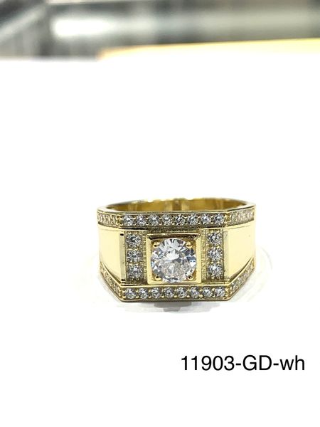 925 Sterling Silver Men's ring SQ shape round cz,Gold Plated white cz Color ,11903-GD-WH