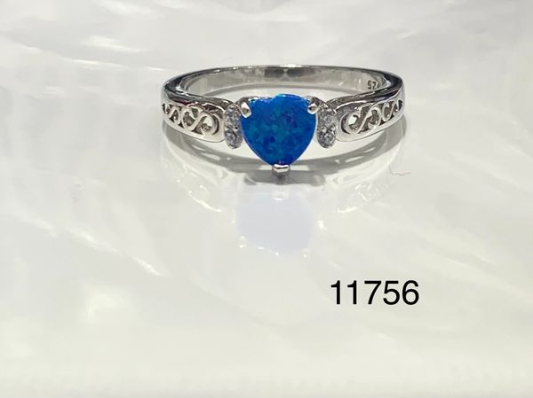 925 Sterling Silver Simulated Blue Opal Heart Shape solitaire ring -11756-k5