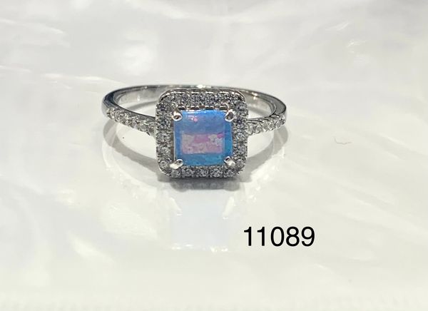 925 SILVER MICRO PAVE LAB BLUE FIRE OPAL RING SQUARE STONE , 11089-K5
