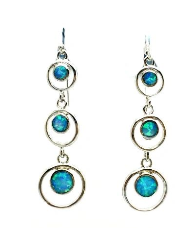 925 Sterling Silver Simulated Blue Opal Earrings circle life style,dangling -22op35-k5