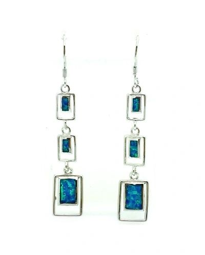 925 Sterling Silver Simulated Blue Opal Earrings SQUARE life style,dangling -22op36-k5