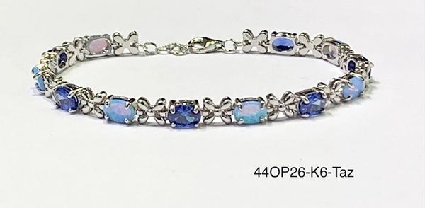 925 Sterling Silver simulated Blue opal & cz Tanznite x bracelet-44op26-k17-tanznite