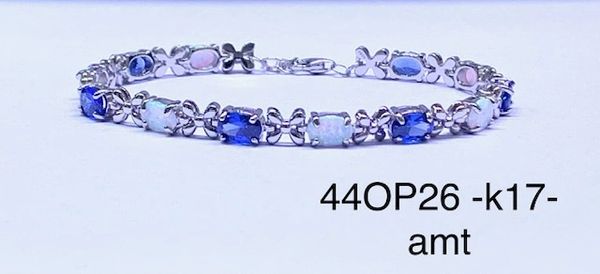 925 Sterling Silver simulated White opal & CZ Amethyst x bracelet-44op26-k17-AMT