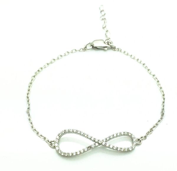 925 Sterling Silver link Infinity Bracelet chain style,adjustable-44cz93-wh