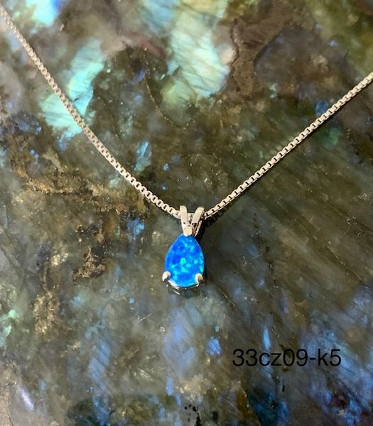 925 Stimulated Blue Opal Pendant Drop shape-33cz09-k5