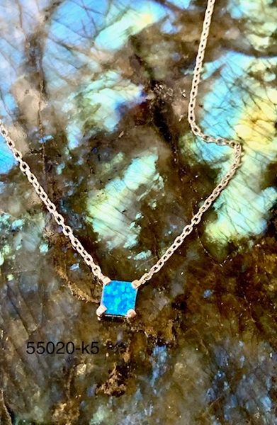 925 Stimulated Blue Opal Necklace Square shape-55020-k5