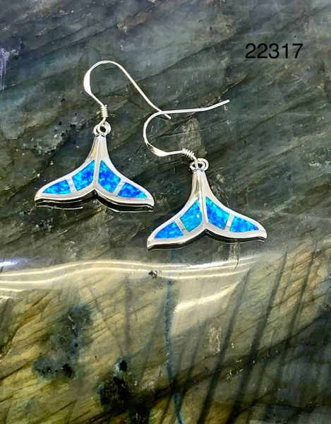 925 Stimulated Blue Opal whale tail earrings fish hook EARRINGS -22317-k5