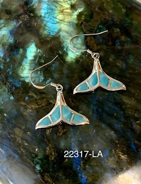 925 Stimulated Blue Lari mar whale Tail earrings fish hook EARRINGS -22317-LA