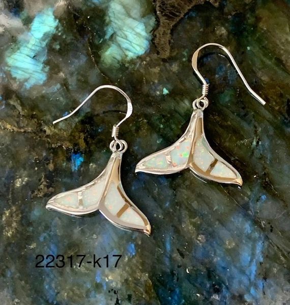 925 Sterling Silver Simulated Blue opal Earrings whale tail style ,22317-k17